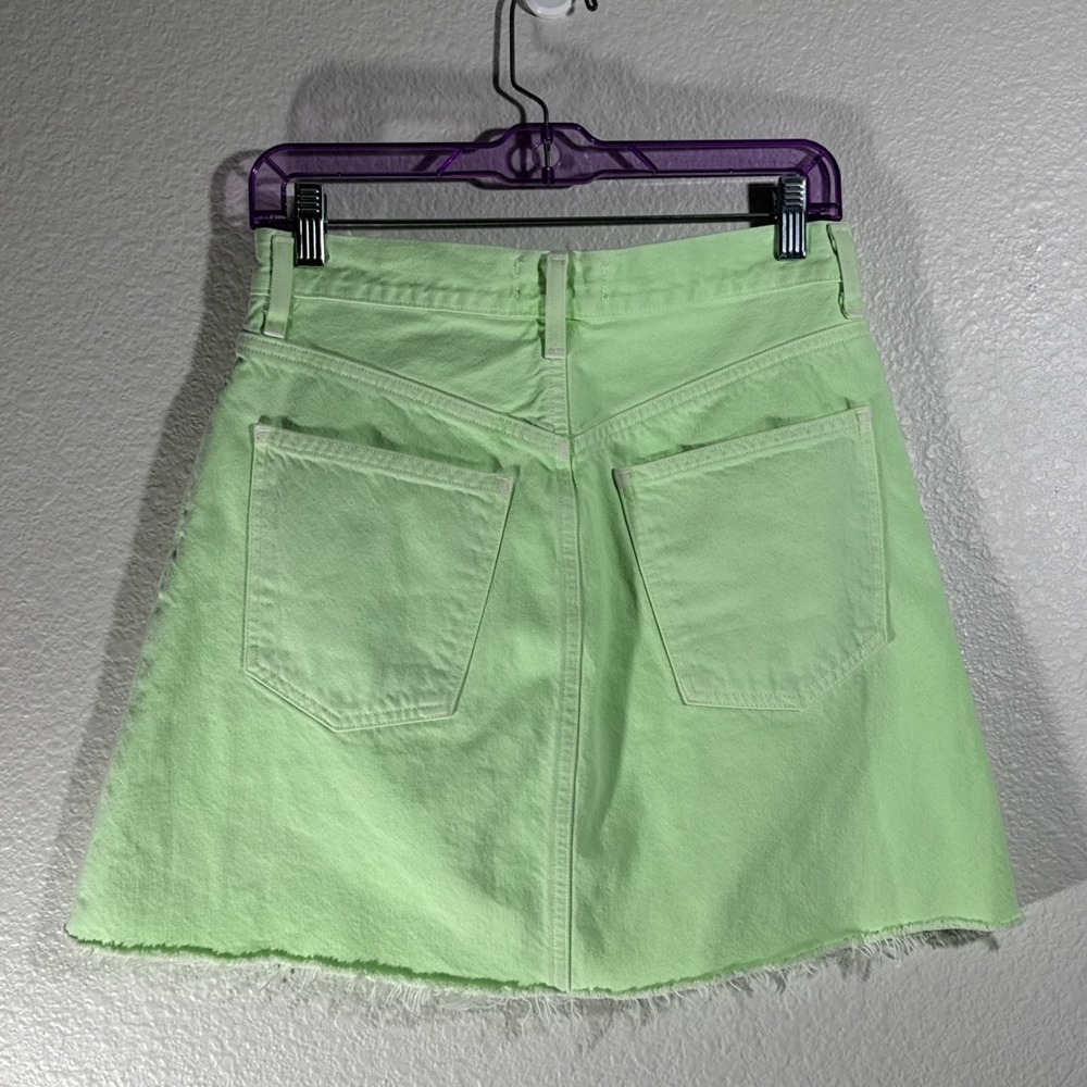 AGOLDE Criss Cross High Rise Denim Mini skirt 27 Lime Green $265 Made in USA - Picture 3 of 16